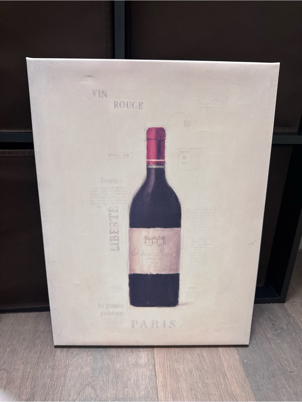 Vintage Red Wine Bottle Canvas Art - Red and Cream